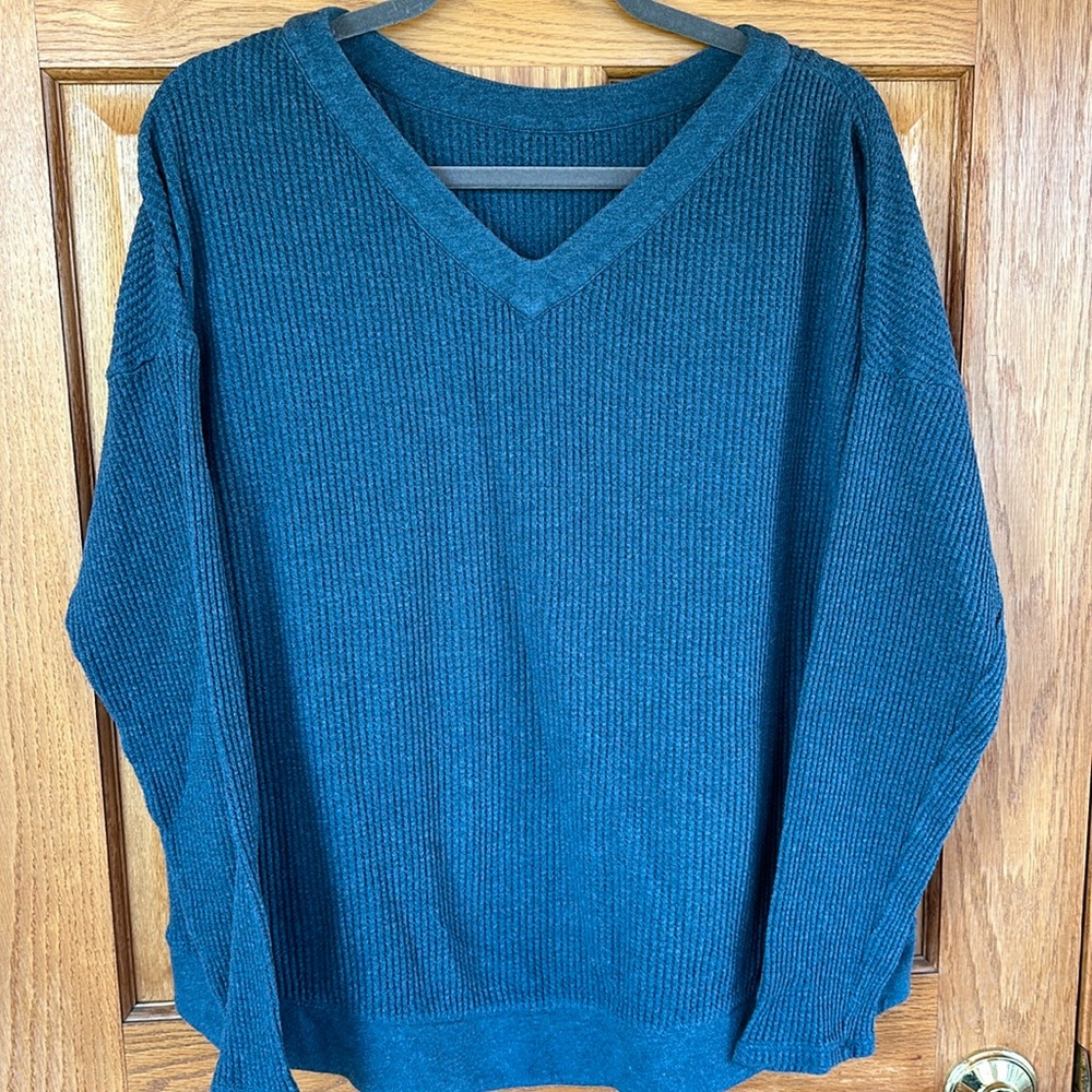J. Jill Teal Ribbed V‑Neck Sweater